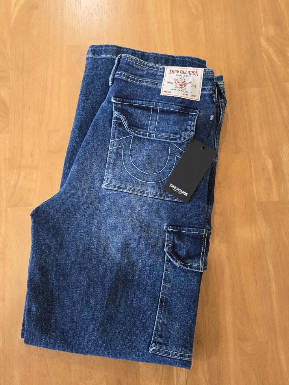 True Religion Women's Cargo Straight Jeans Medium Blaze Wash MSRP $184 Sz 29 NWT
